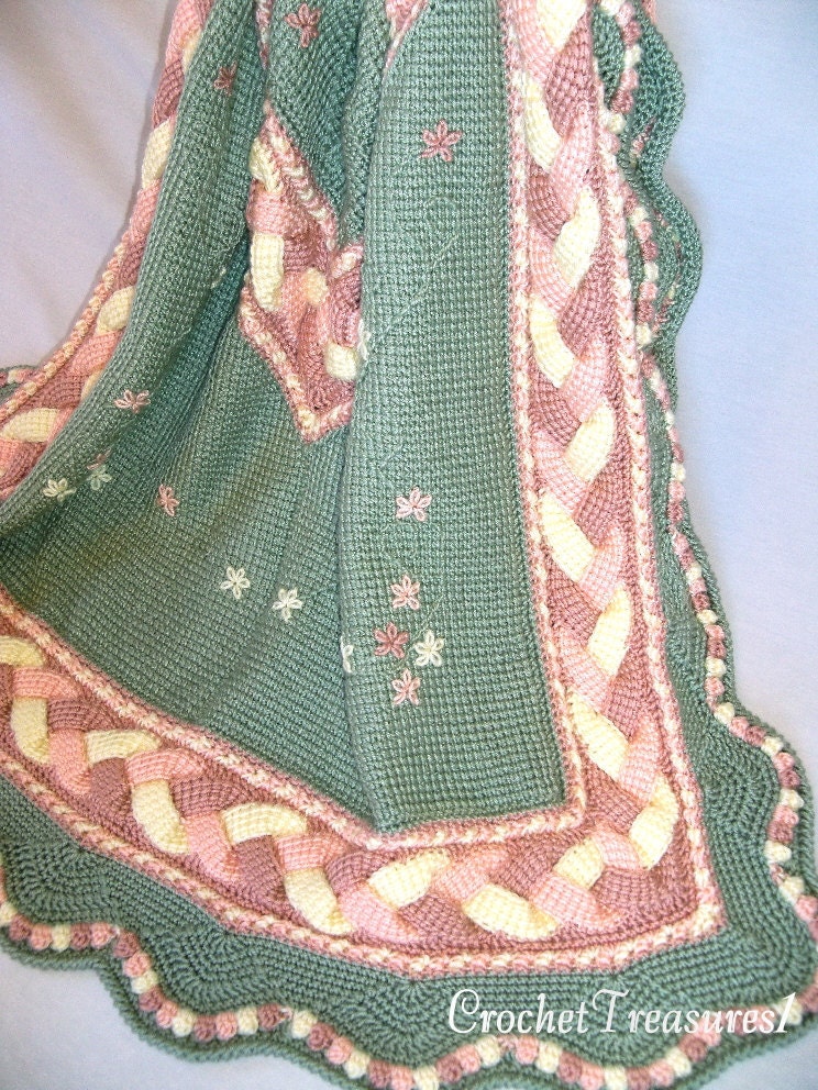 Orchard Song Throw / new / handmade / afghan blanket / decorative / peach / green / yellow / blossom / embroider / child / unique / spring