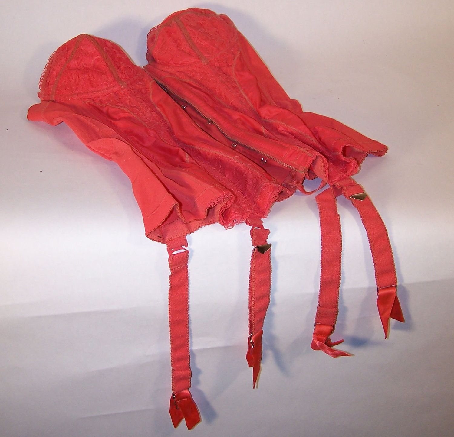 Vintage Corset Red - Merry Widow Garter Belt Corset, 1950s - Size Small (32)