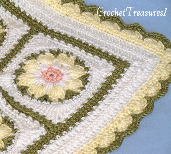 REDUCED PRICE - Pretty Posies Afghan / new / handmade / blanket / throw / unique / daisies / yellow / green / white / orange