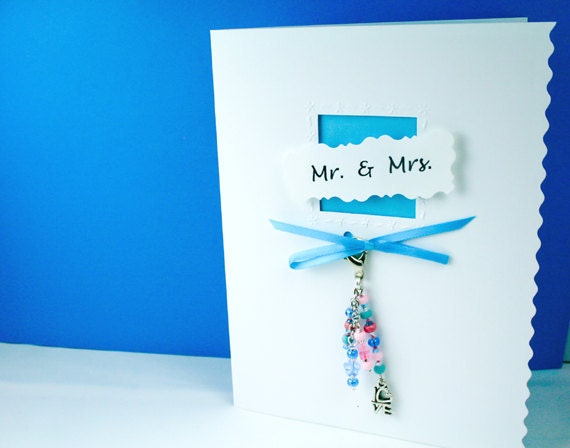 Wedding Shower Gift Blue Wedding Card with Love Gift Charm