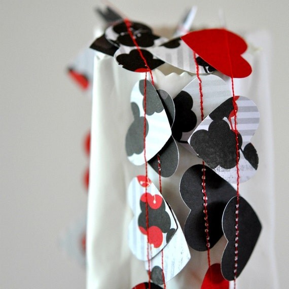 SALE Valentine's Red and Black  Love Paper Garland