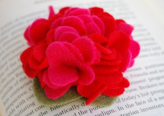 Bright Pink and Red Bloom Felt Clip or Headband Perfect for Valentines Day