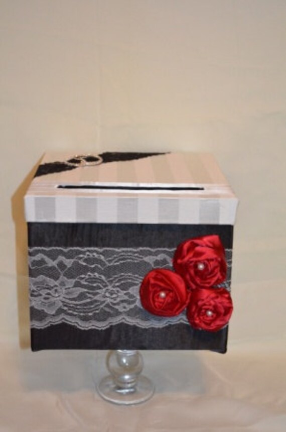 Card Box The MirandaBlack Satin Wedding Card box with lace 