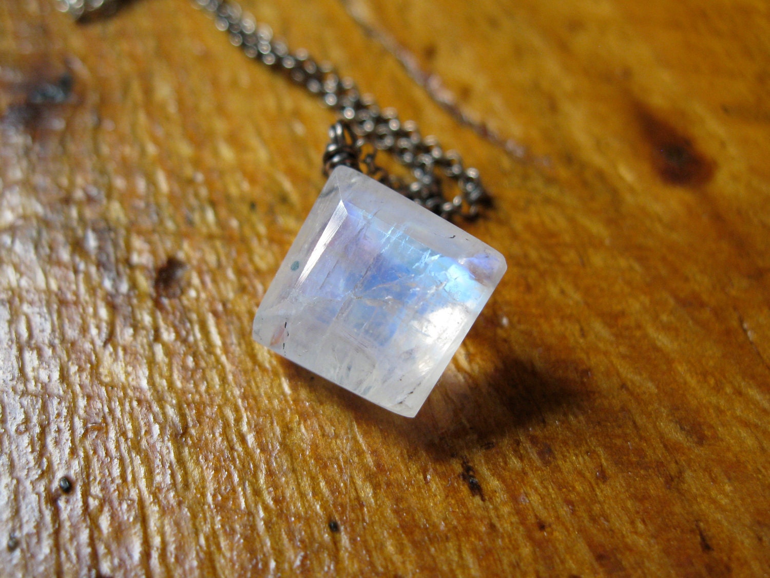 Rainbow Moonstone, Oxidized Silver Necklace