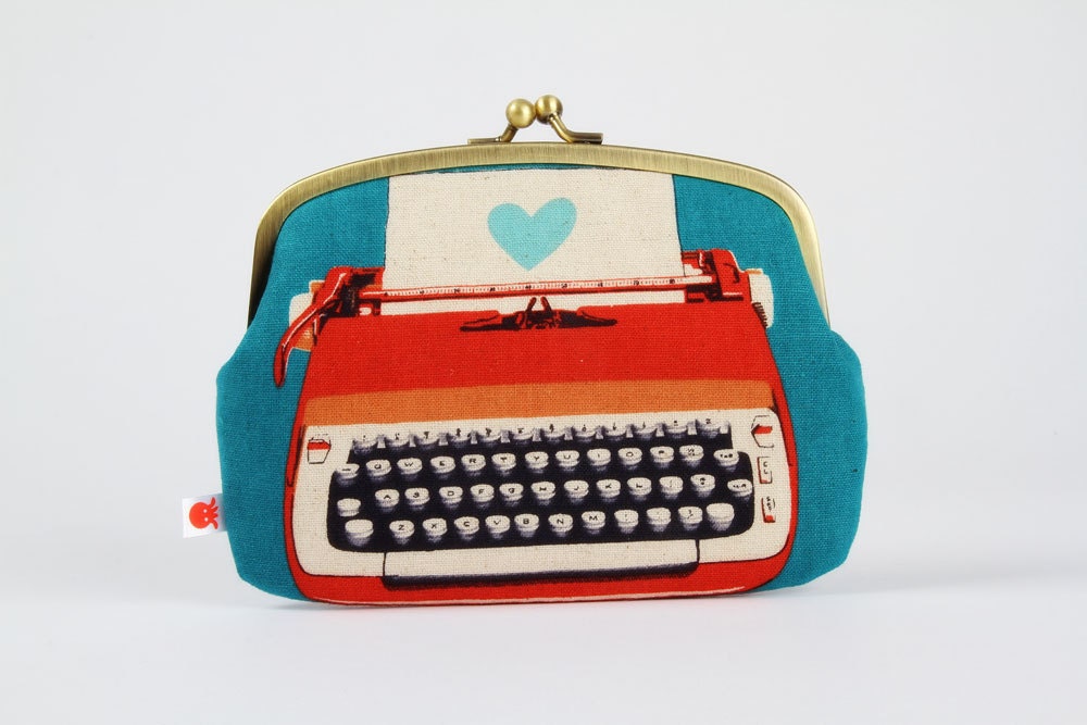 Maxi siamese - Typewriters in red - double metal frame purse