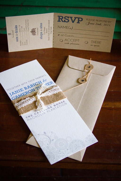 Burlap Lace Rustic Wedding Invitations From dodelinedesign