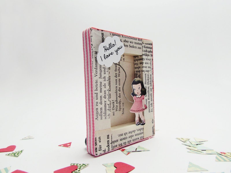 Handmade shadow box frame -Love in Pink Stripes-
