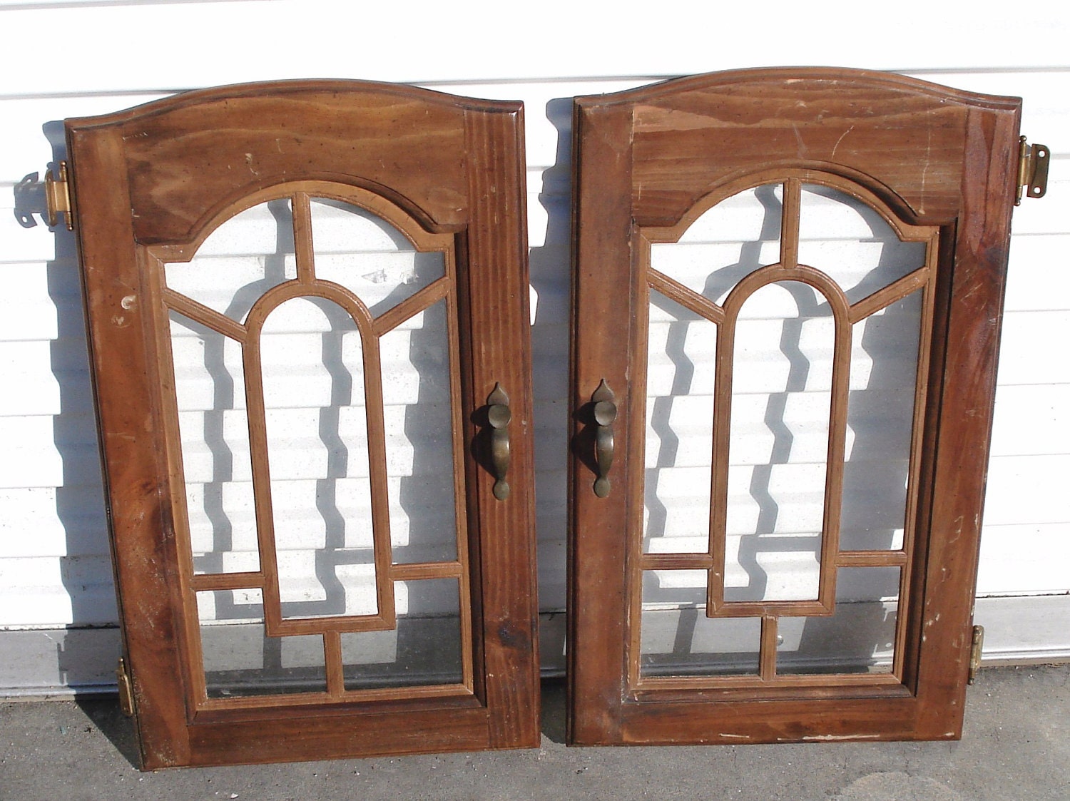 Vintage Wood Wooden Pair of Cabinet Doors With Glass.- npebaysale
