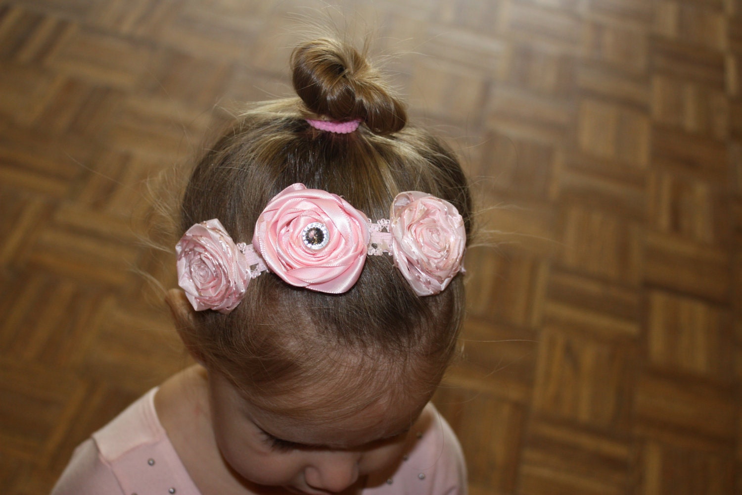 Pink Ribbon Rose Headband - toddler/child