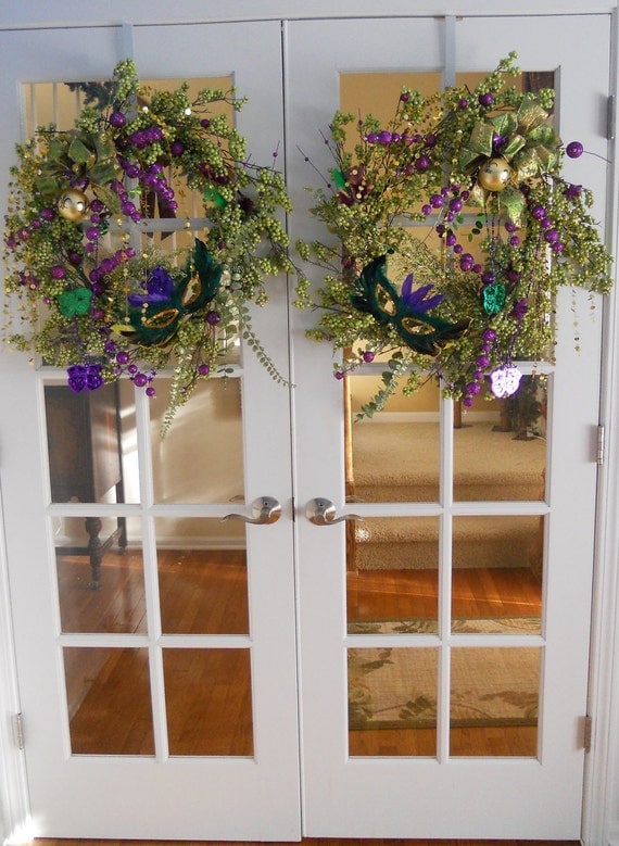 Set of Two Mardi Gras Wreaths, Carnival Celebration