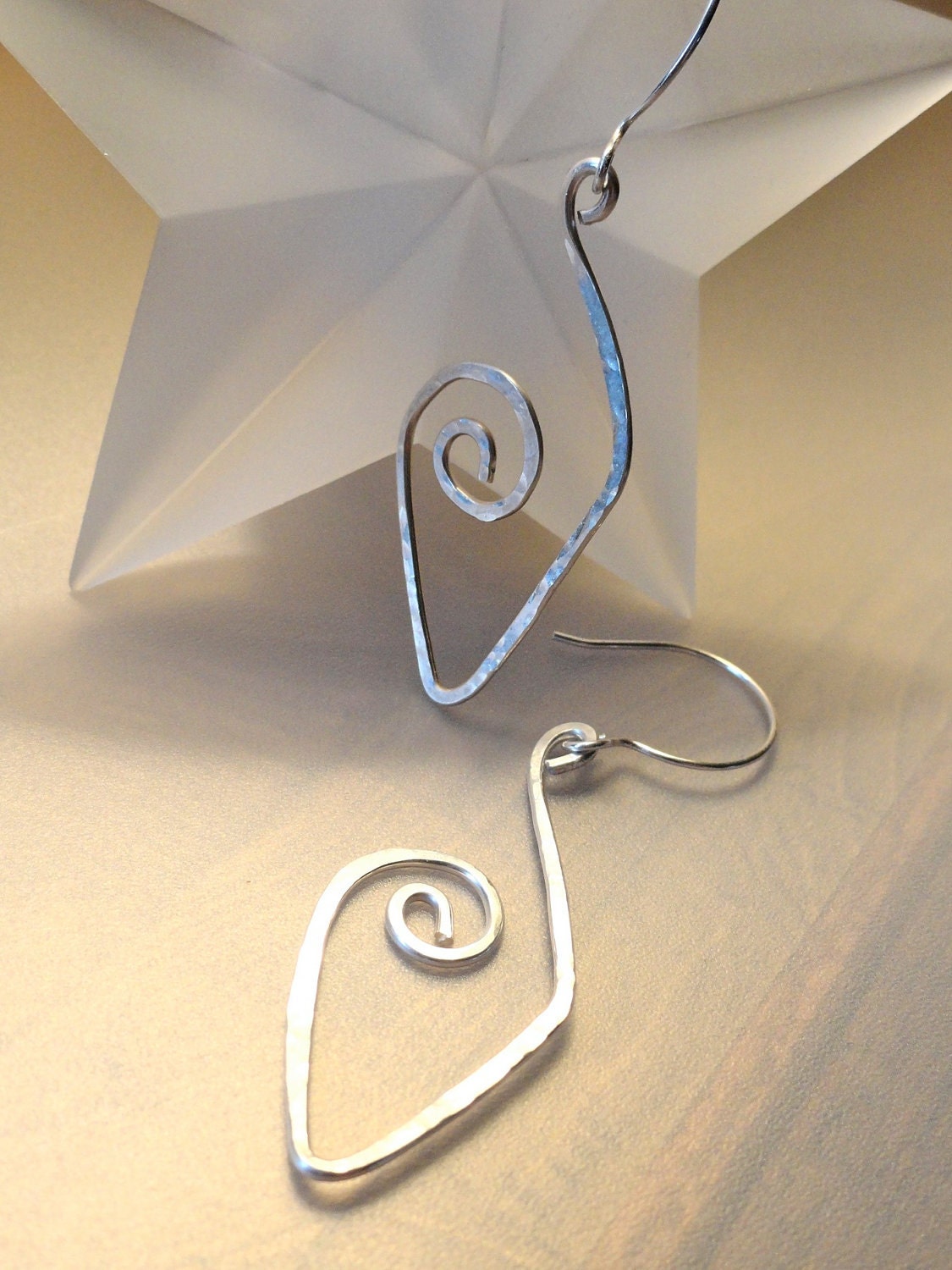 Long Geometric Earrings Sterling Silver Hand Formed and Hammered