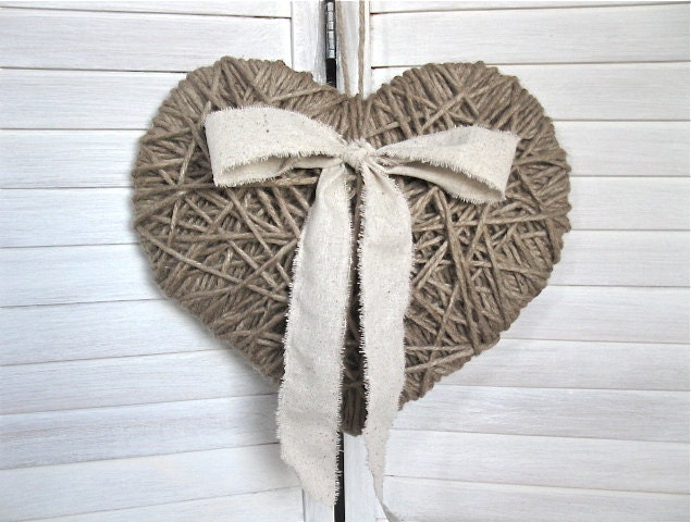BIG Heartstrings - 14-дюймовый сердце джута - Валентина, свадьбы, душа ребенка, домашнего декора, декора стен