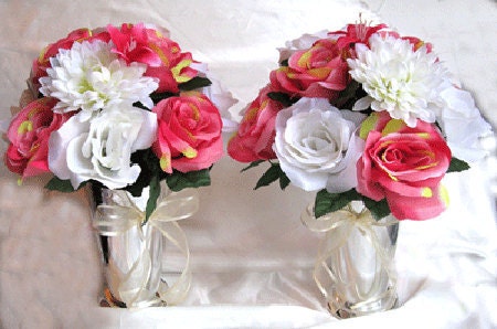 Wedding CENTERPIECES PEW BOWS decorations bouquet Silk flowers arrangements