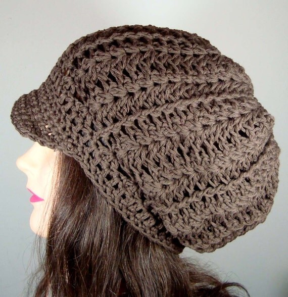 Cabled Newsboy Hat in Chocolate Brown