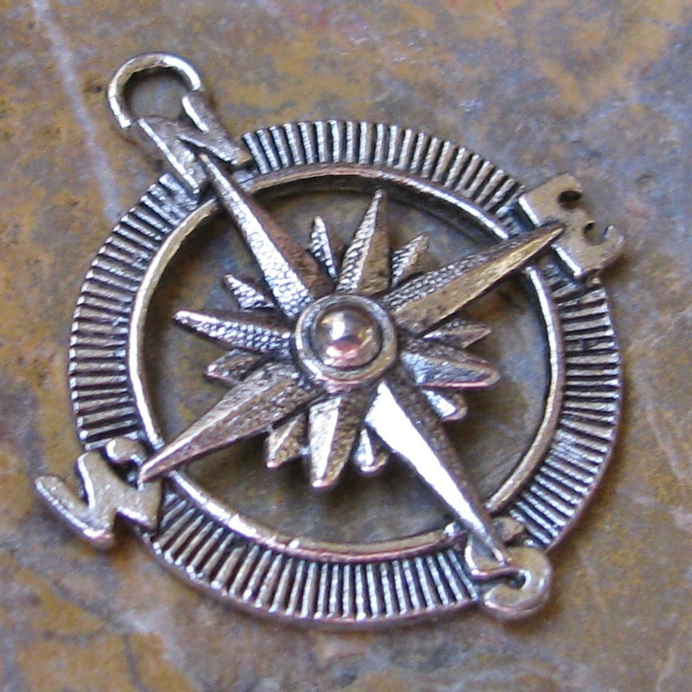 Compass Charms Wind Star Weather Vein Antique Silver 1341 - 3 Pieces