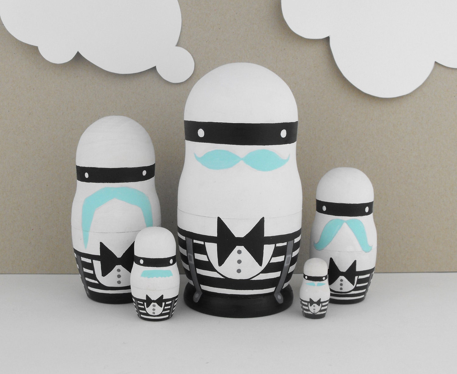 Mustache Nesting Dolls Matryoshka Babusha Russian