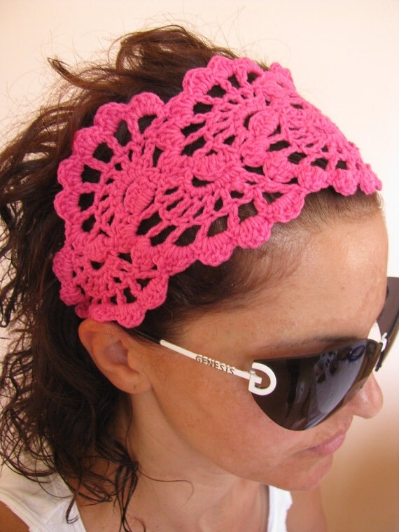 Summer Fashion Accessories - handcrochet bandana/headband in HOT PINK