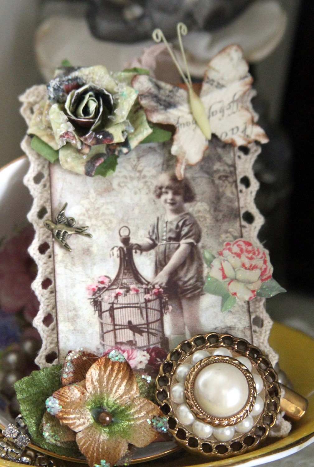 Embellished, Altered Hang Tag If I Had A Bird Gift Vintage Style Tag ATC