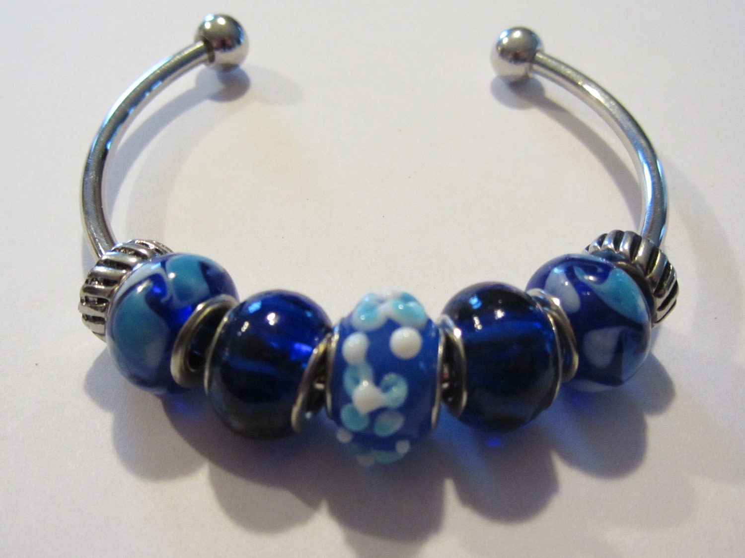 ON SALE NOW - Beautiful Blue Pandora Style Lampwork Bead Bracelet