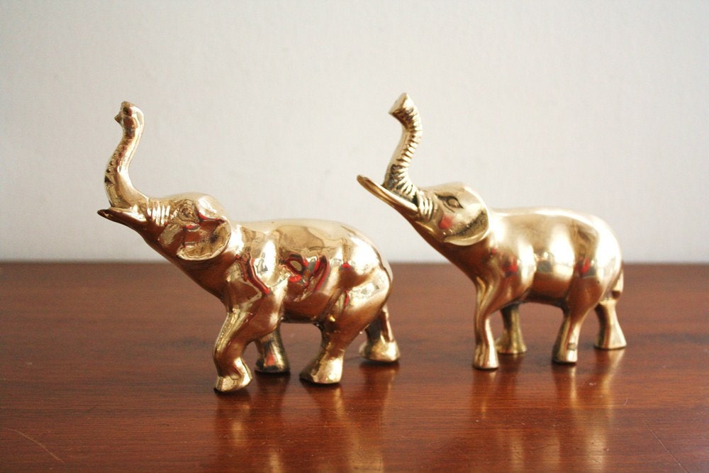 Vintage pair of brass elephants