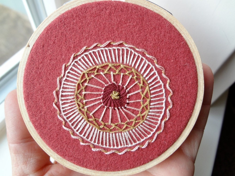 hand embroidered hoop art - freeform flower in 3 inch hoop by bo betsy - free shipping
