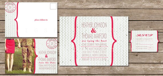 Wedding Invitation, Chevron Red