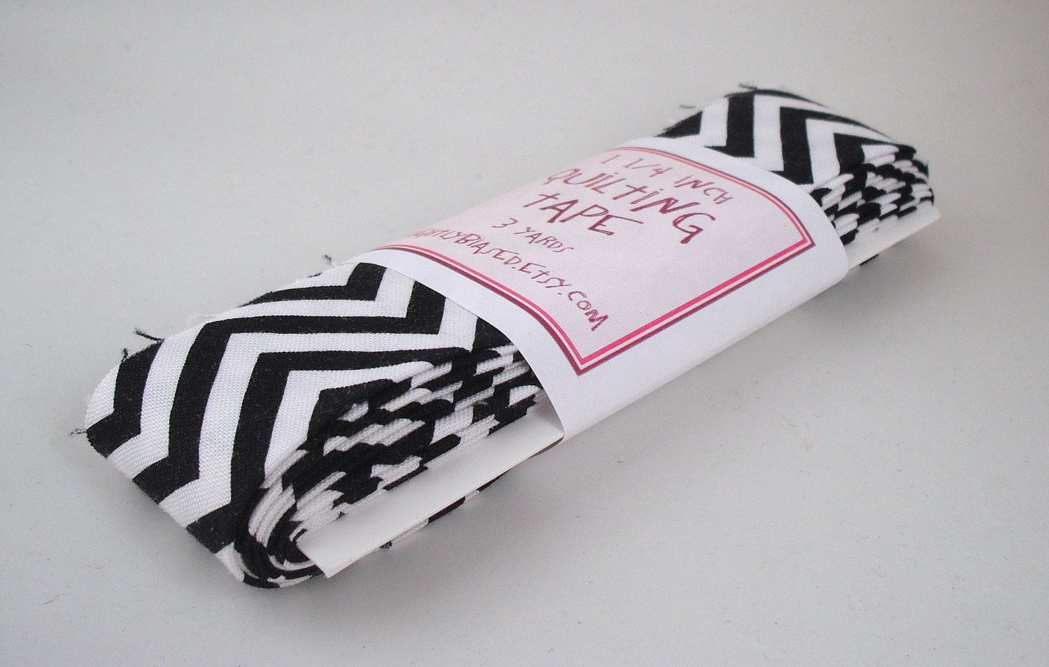 Quilt Binding - Remix Chevron in Black and White Handmade Quilting Tape, 3 Yards