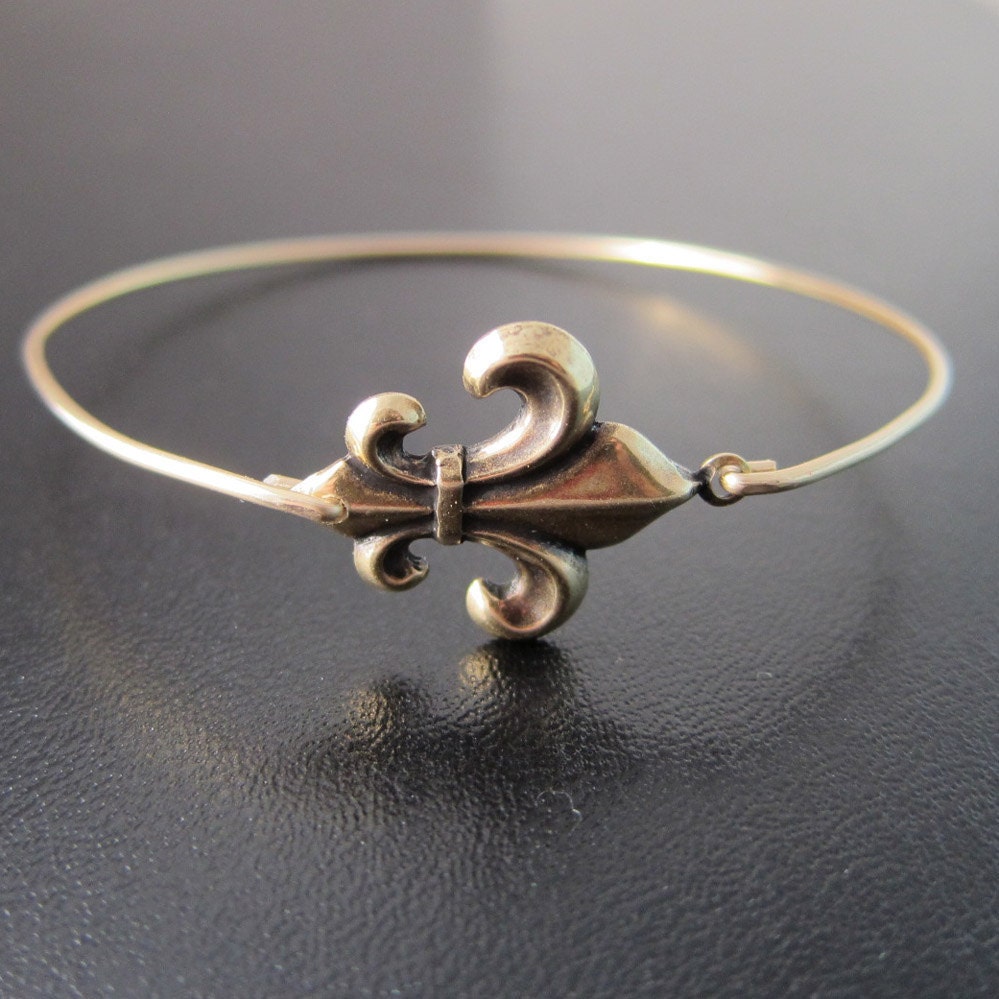 Fleur de Lis Bracelet - Brass Bangle, Lily Flower Bracelet - Fleur de Lis Jewelry