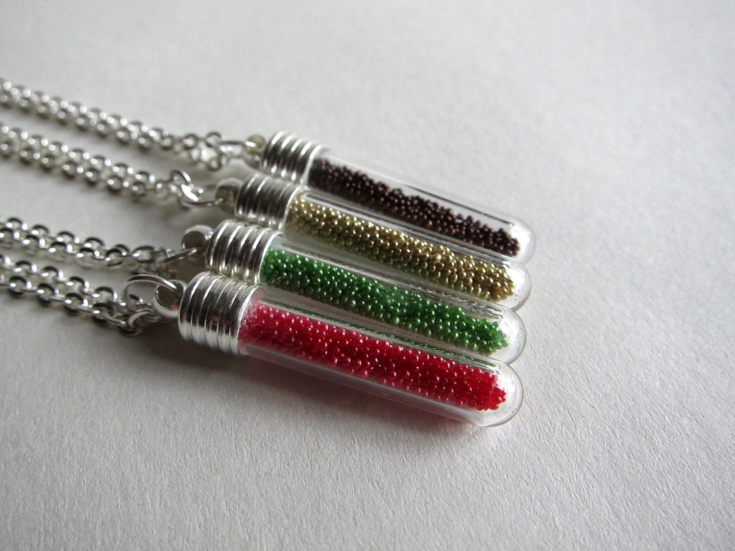 Little tubes of happiness in matte silver plate - Pick your color - red, green, gold, or brown
