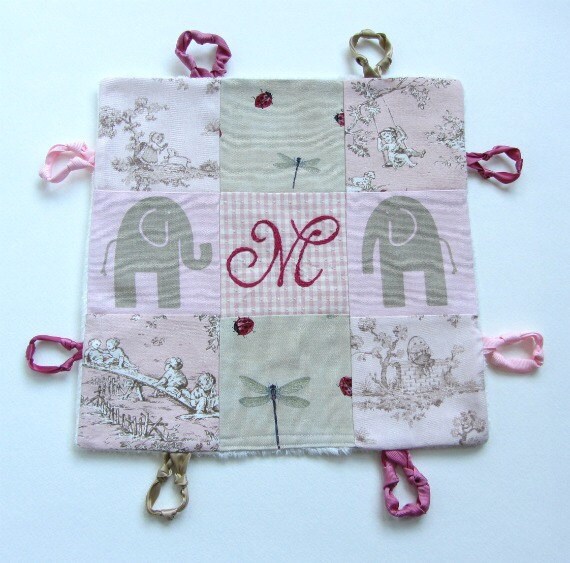 Baby Girl Custom Lovey Clutch with Hand Embroidery and Circle Knotties by Dolce Dreams