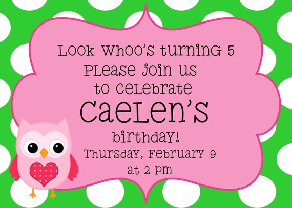 Owl Birthday Invitation Printable in Pink and Green DIY Printable Baby Shower