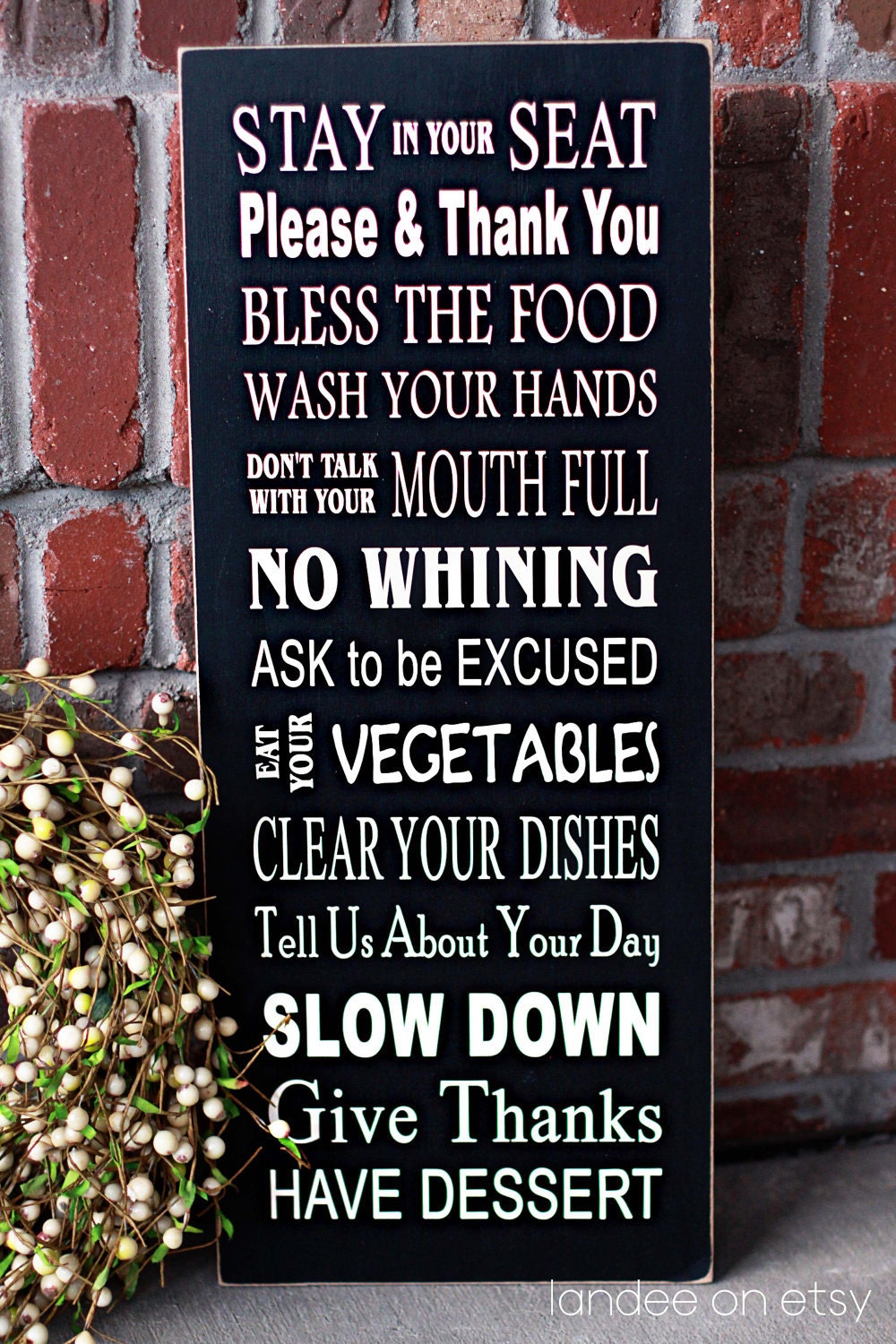 Dinner Table Rules Subway Art - wooden sign