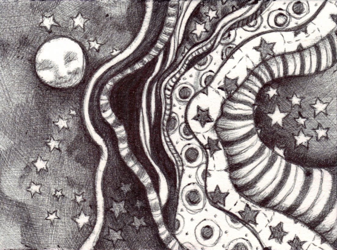 ACEO - Space-Time Continuum - Ballpoint Pen Drawing