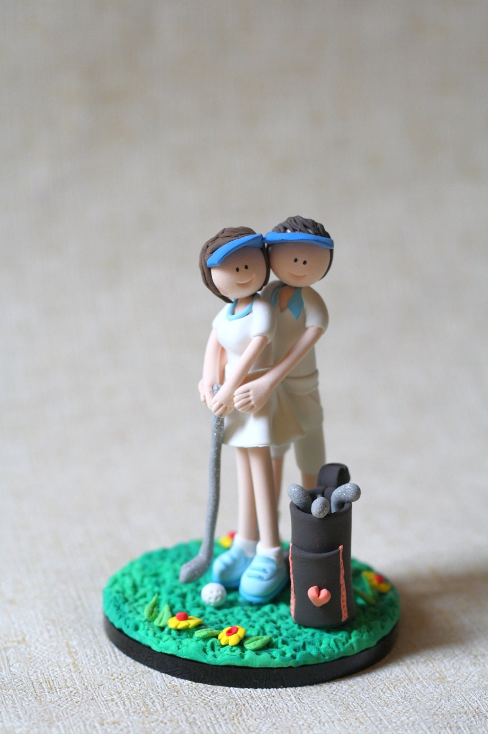 SALE PRE-MADE Valentine Gift Figurine - Couple playing golf