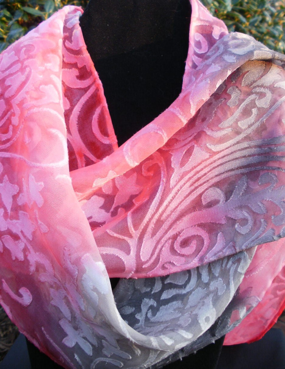 Rosey Red, Pink, Silver Gray Medley Silk Scarf