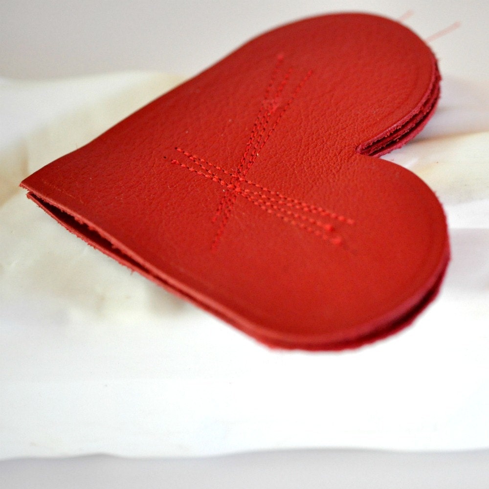Red Leather LOVE Heart Patches