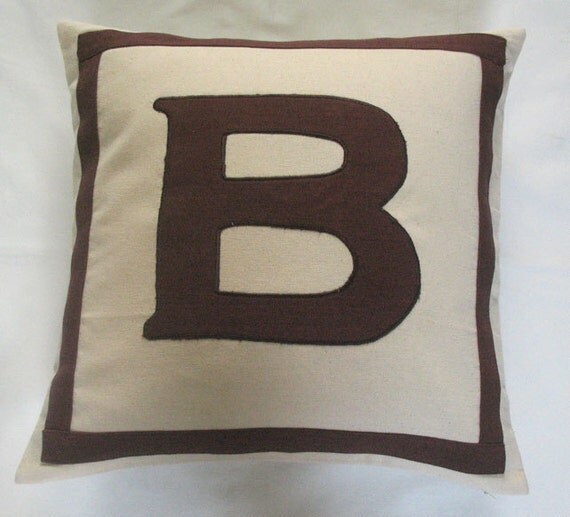 cream and brown custom made monogram initial pillows -18 inches