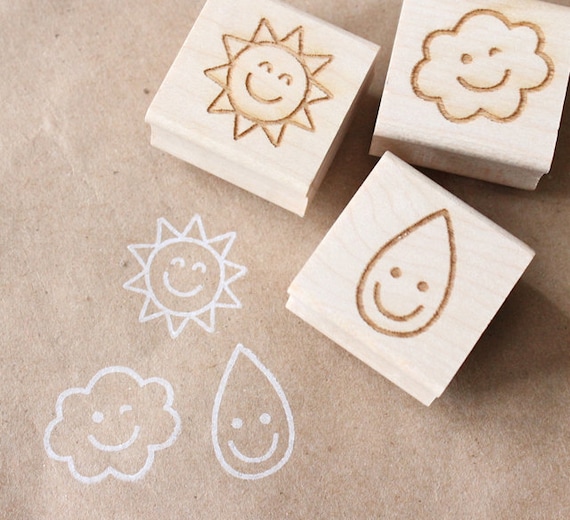 nice weather - wooden rubber stamp set