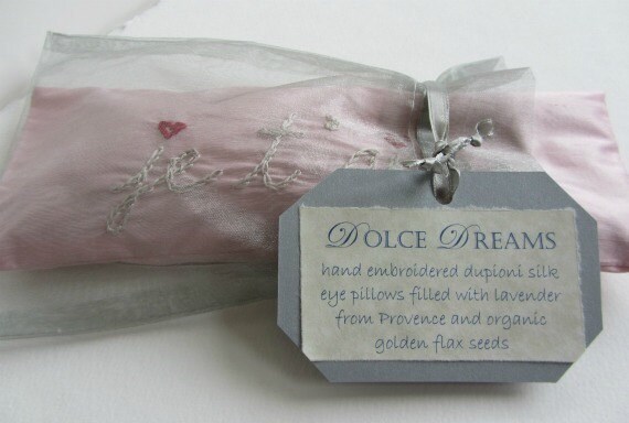 Gift for Her -Hand Embroidered Lavender and Flaxseed Eye Pillow