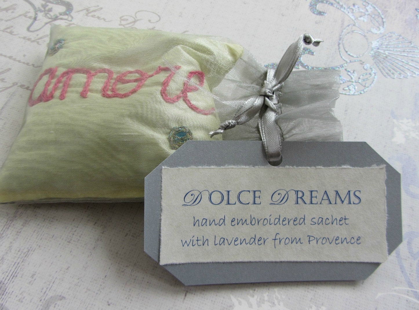 Lavender Sachet with Hand Embroidery by Dolce Dreams