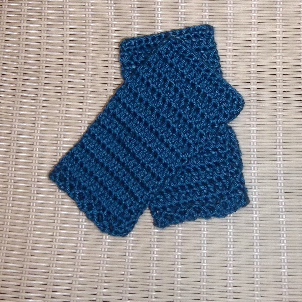 Fingerless Gloves Crocheted Ocean Teal Blue