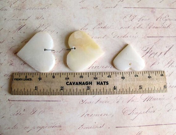 White Agate Gemstone Hearts Set of 3 Beads