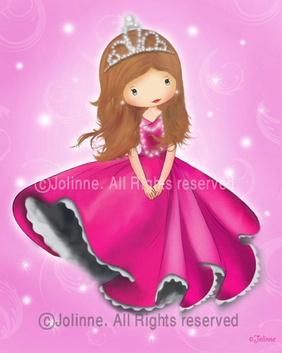 Princess art prints for girls , children wall art , pink nursery wall decor, kids room art