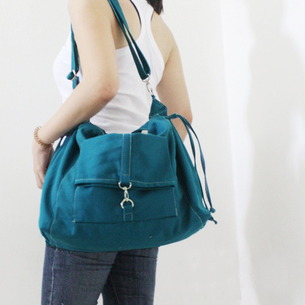 EZ Canvas Bag in Dark Teal - Double Strap Shoulder Bag/Tote/CrossBody Messenger
