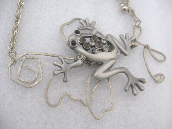 Large Silver Frog Wire Wrapped Necklace