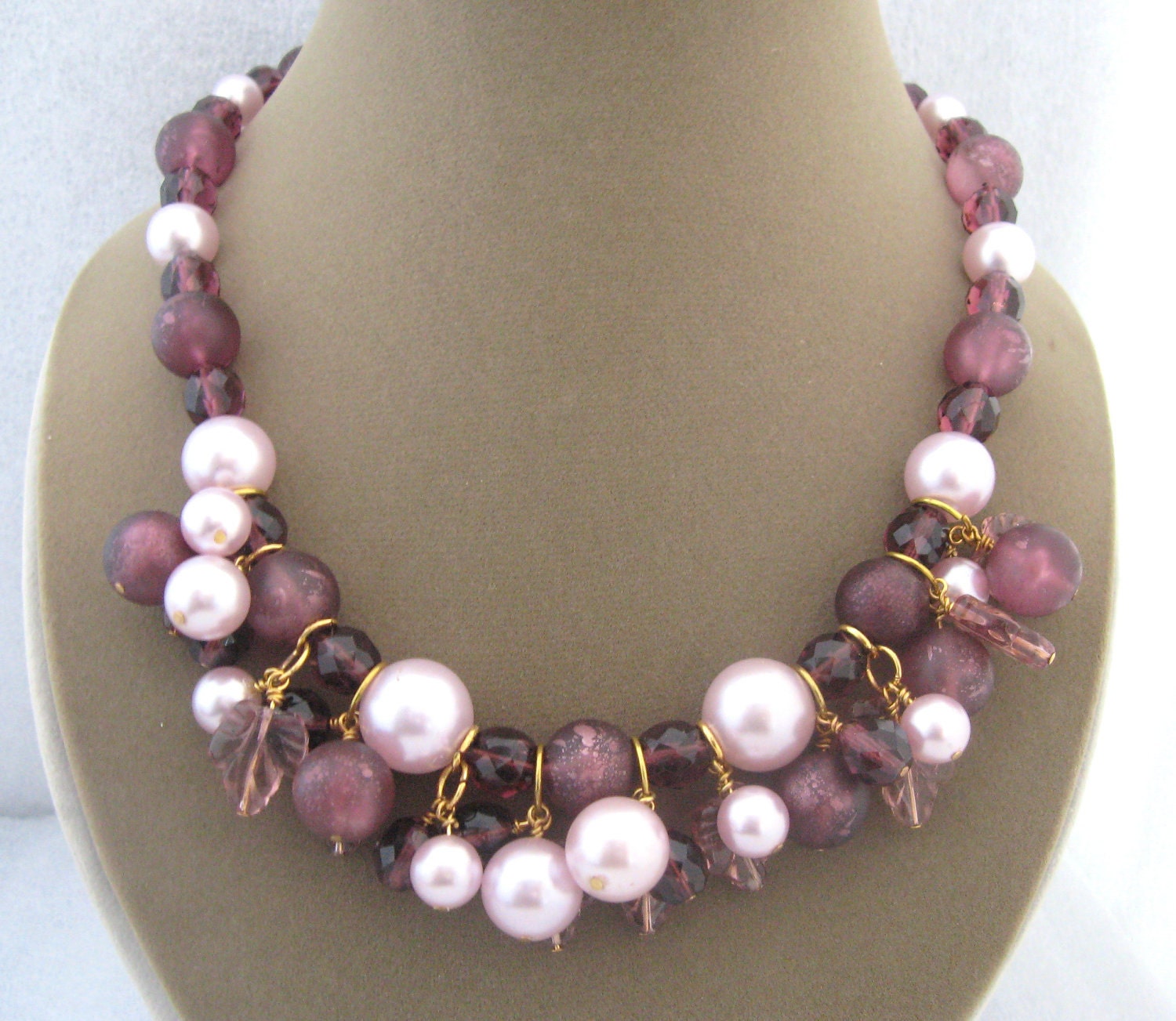 Purple Cluster Dangles Beaded Necklace
