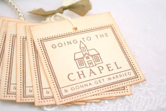 Wedding Tags Favor Gift Tags Going to the Chapel Vintage Stamped