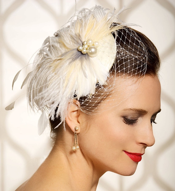 Bridal Hair accessory Feathers Fascinator birdcage veil wedding headpiece