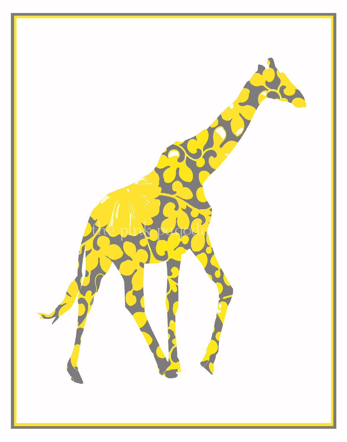 Yellow and Gray Giraffe Giclee 11x14