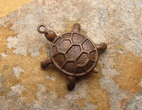2 Turtle Charms Trinity Vintage Patina  -  Trinity Brass Co.